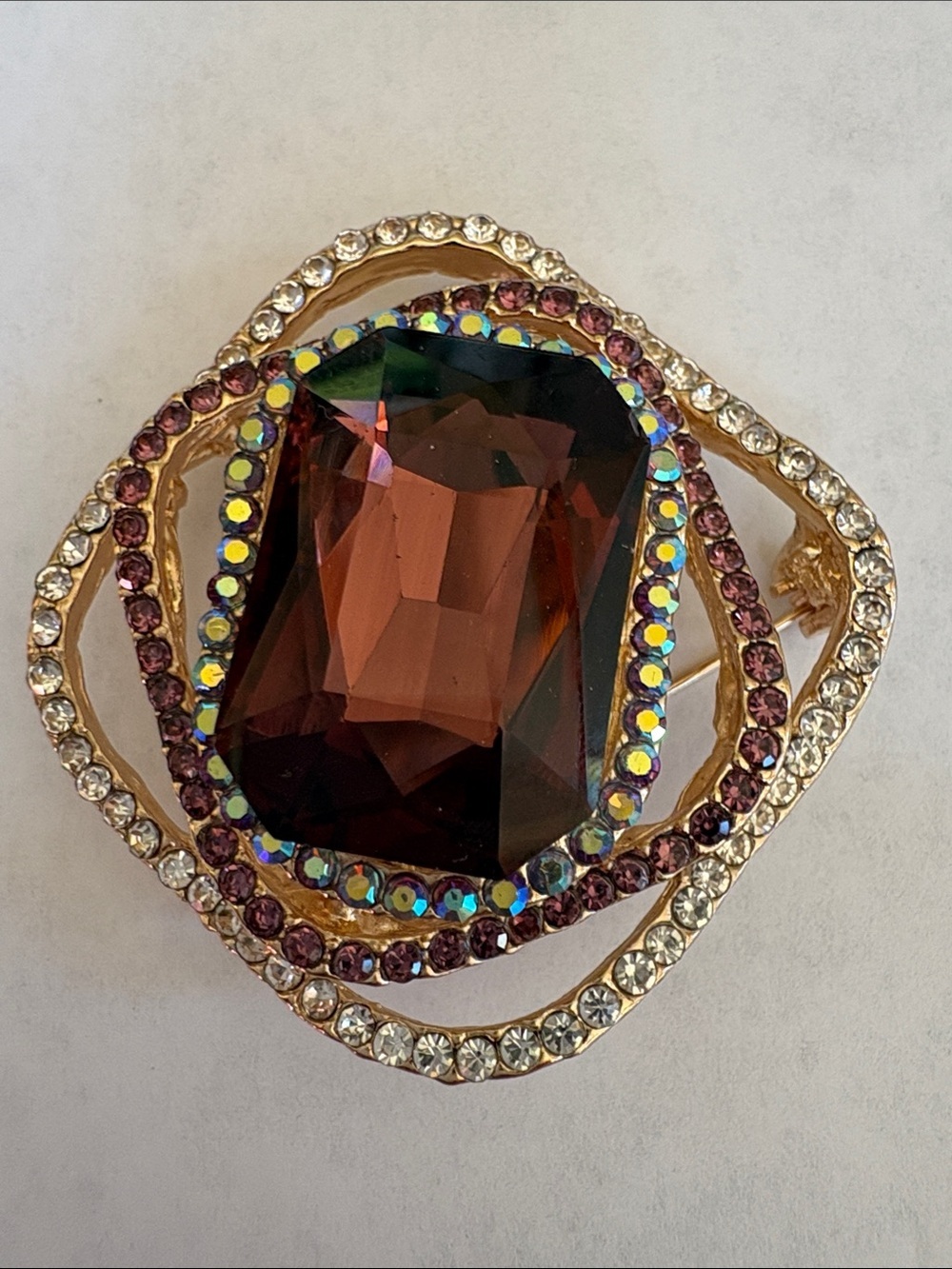 Gold-Tone Brown Crystal Statement Brooch/pendant